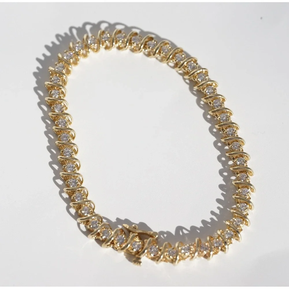 3 Ct 14k Solid Gold Natural VS1 Round Diamond Tennis Bracelet 7 3/8